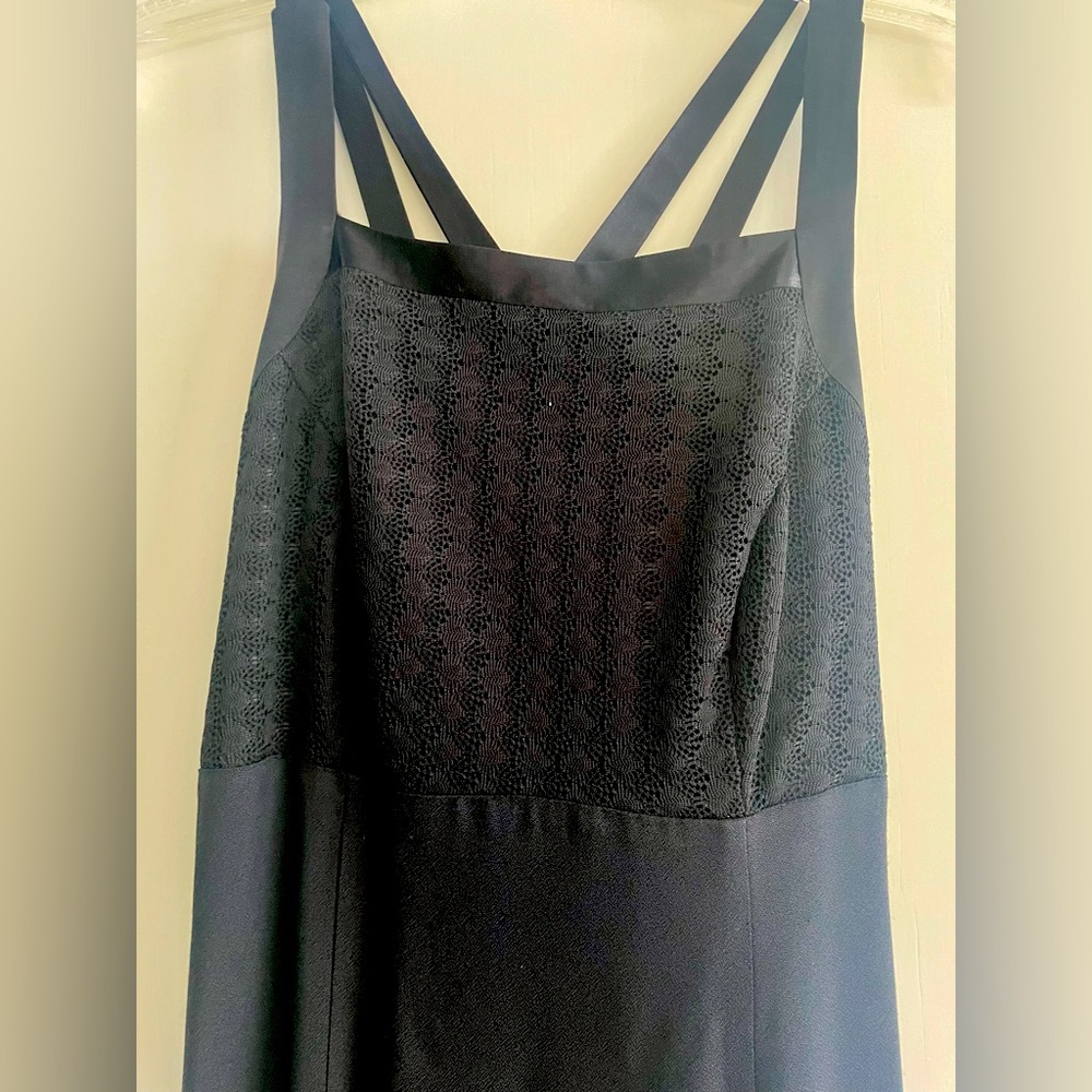 New, unworn embroidered bodice CDC sheath dress, sz 10. Stunning satin straps.